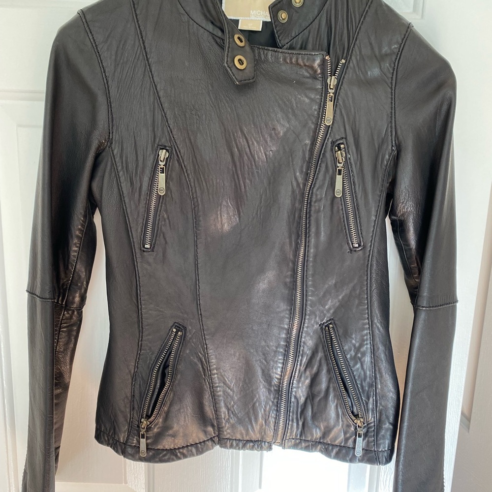 Michael Michael Kors Black Leather Biker Jacket size small